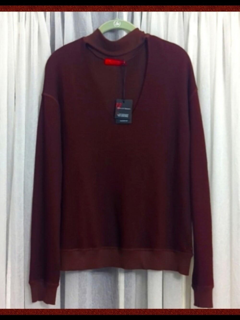 Fall Burgundy Scoop Neck Dog-Collar Long Sleeve Sweater Mulberry  Low-cut Sm